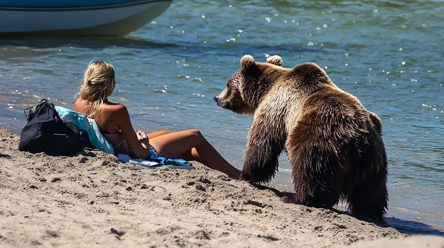 Woman Follows Bear into Water After Encounter on Shore