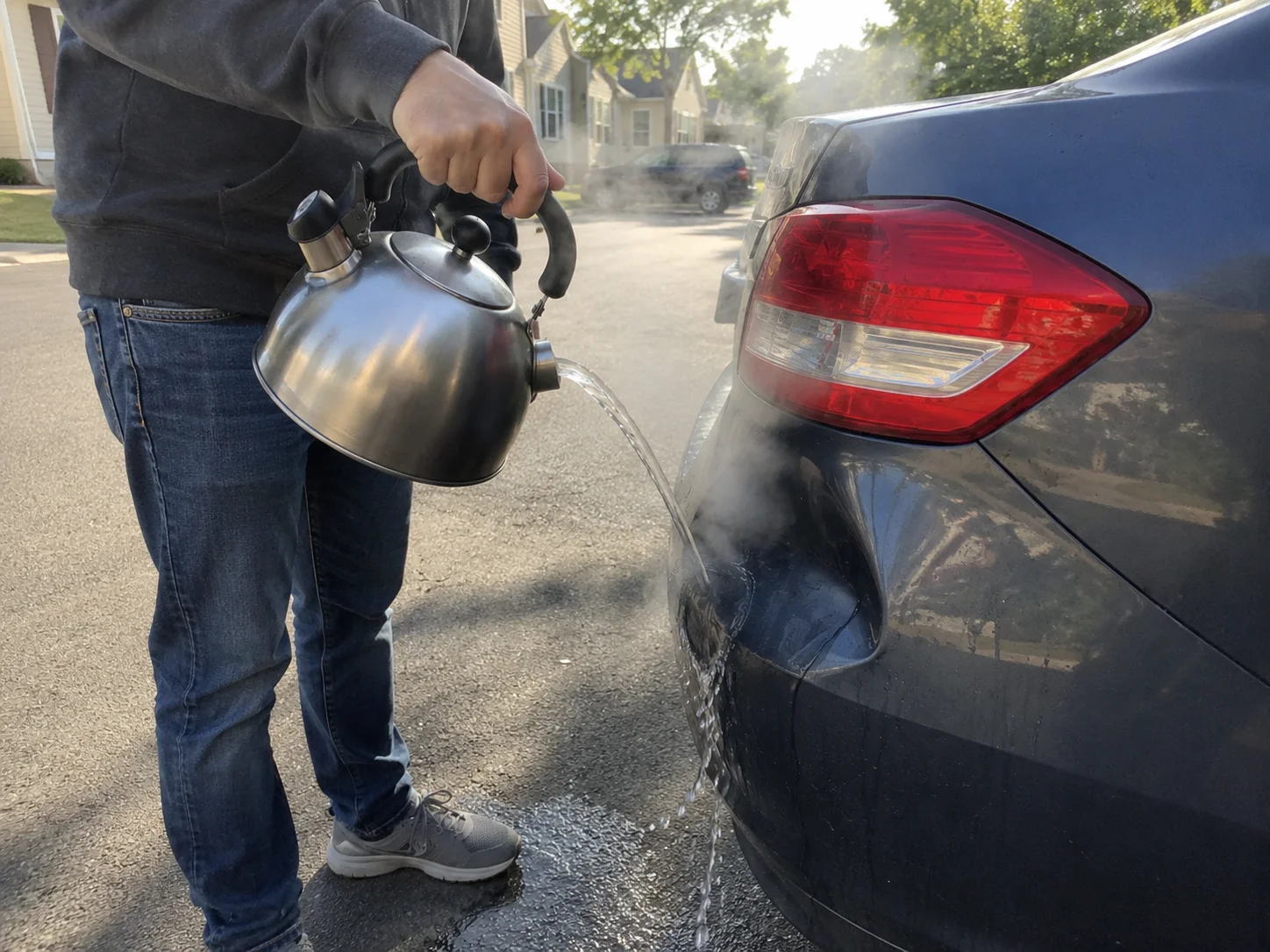 Pouring boiling water on car dent
