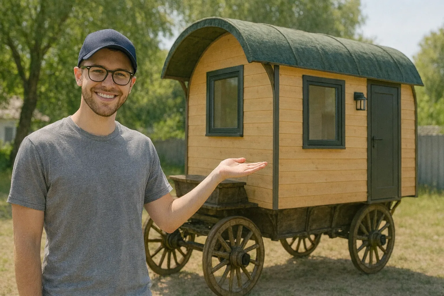 Man Lives in a Horse Carriage Tiny House on the Edge of a Village