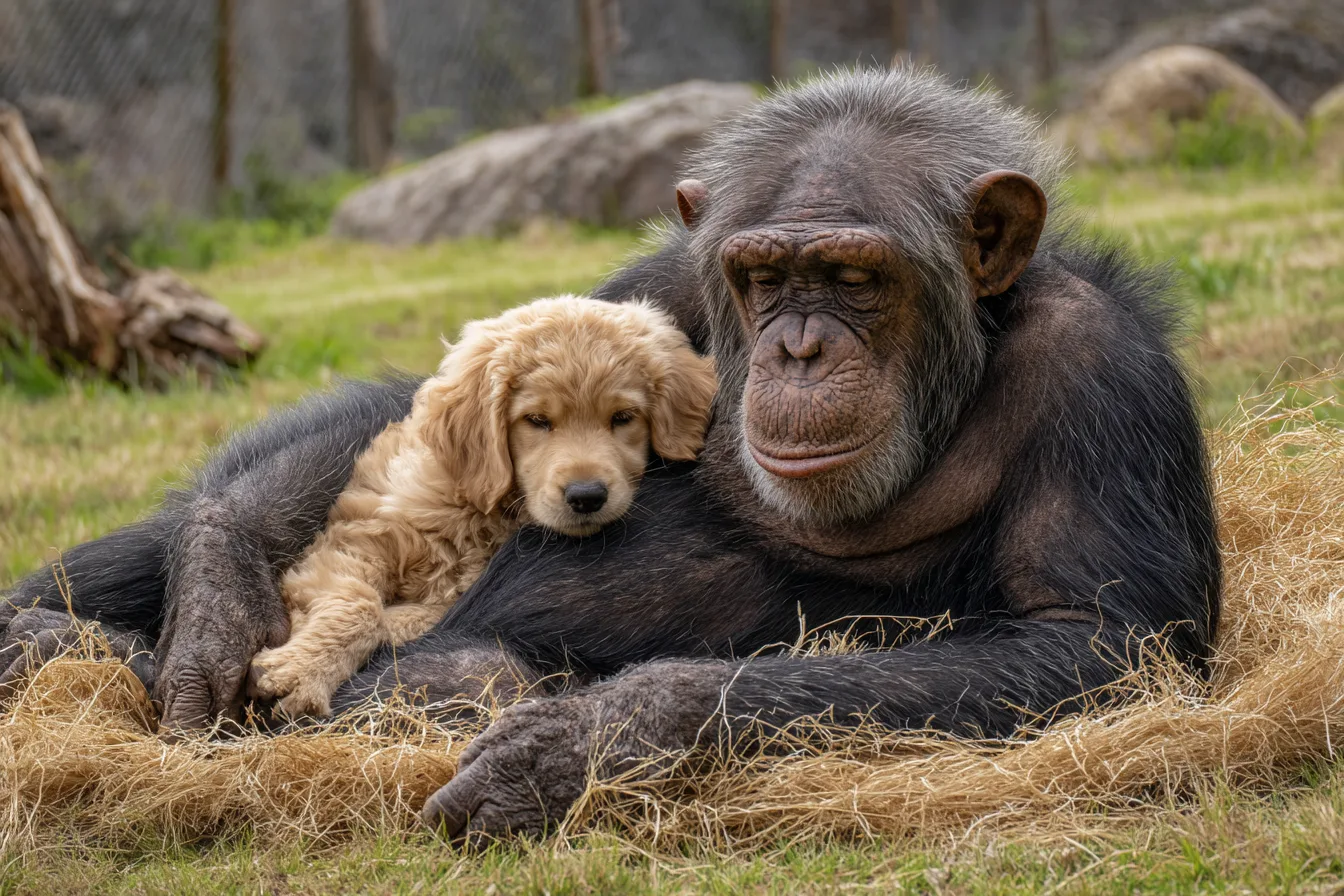 Puppy Escapes into Chimp Enclosure – Zookeepers Stunned by What Happens Next!