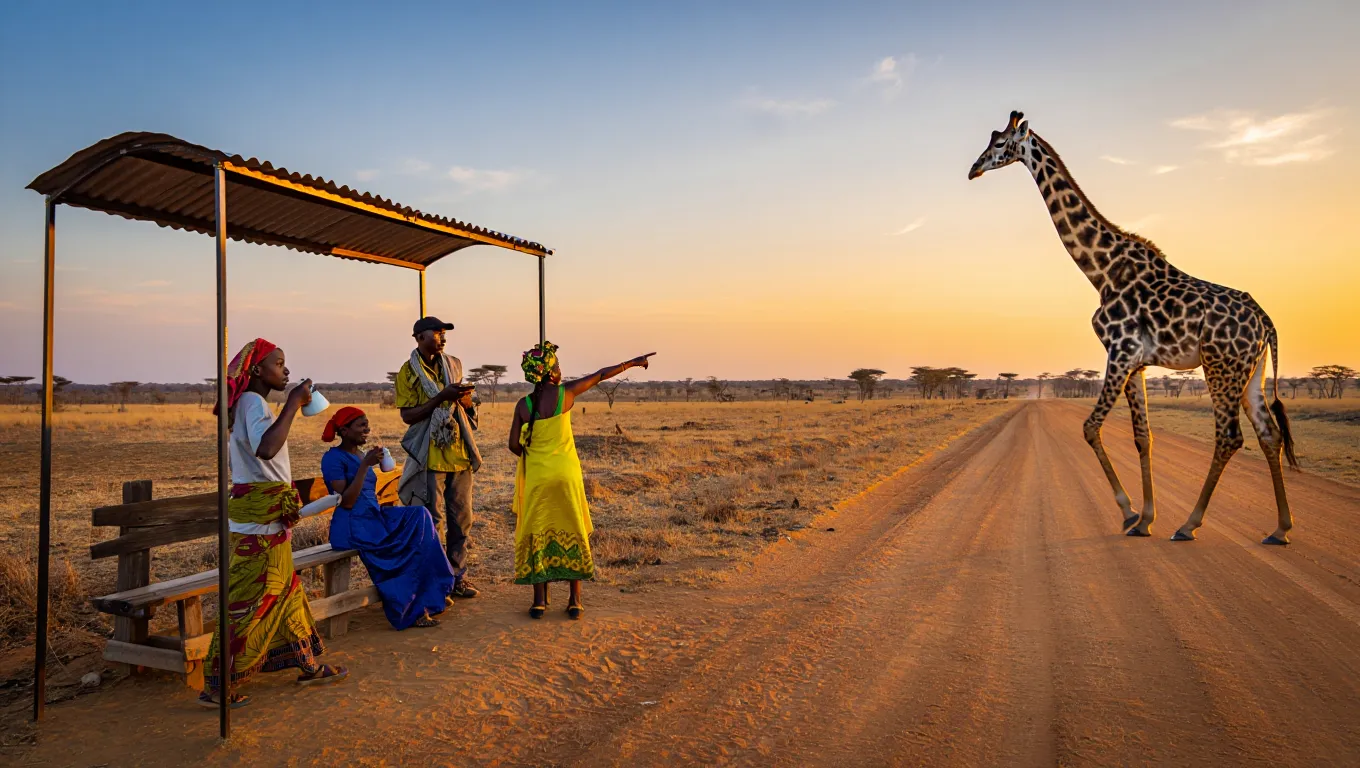 Giraffe Appears at Bus Stop – When It Lowers Its Neck, Everyone Stops Breathing