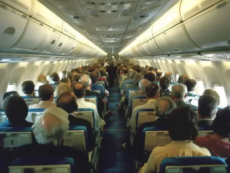 Stewardess calling for emergency assistance