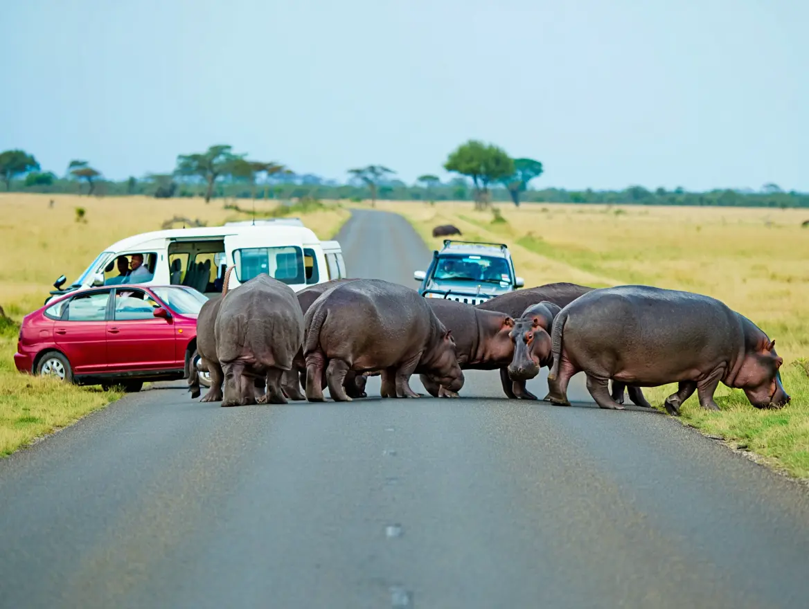 Hippo Herd Blocks Road for Hours – What They Were Protecting Leaves Everyone in Awe