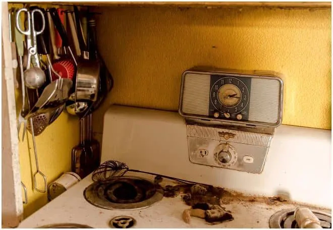 Stove with kitchen supplies