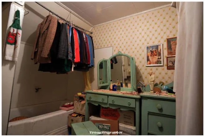 Bathroom dressing table with toiletries