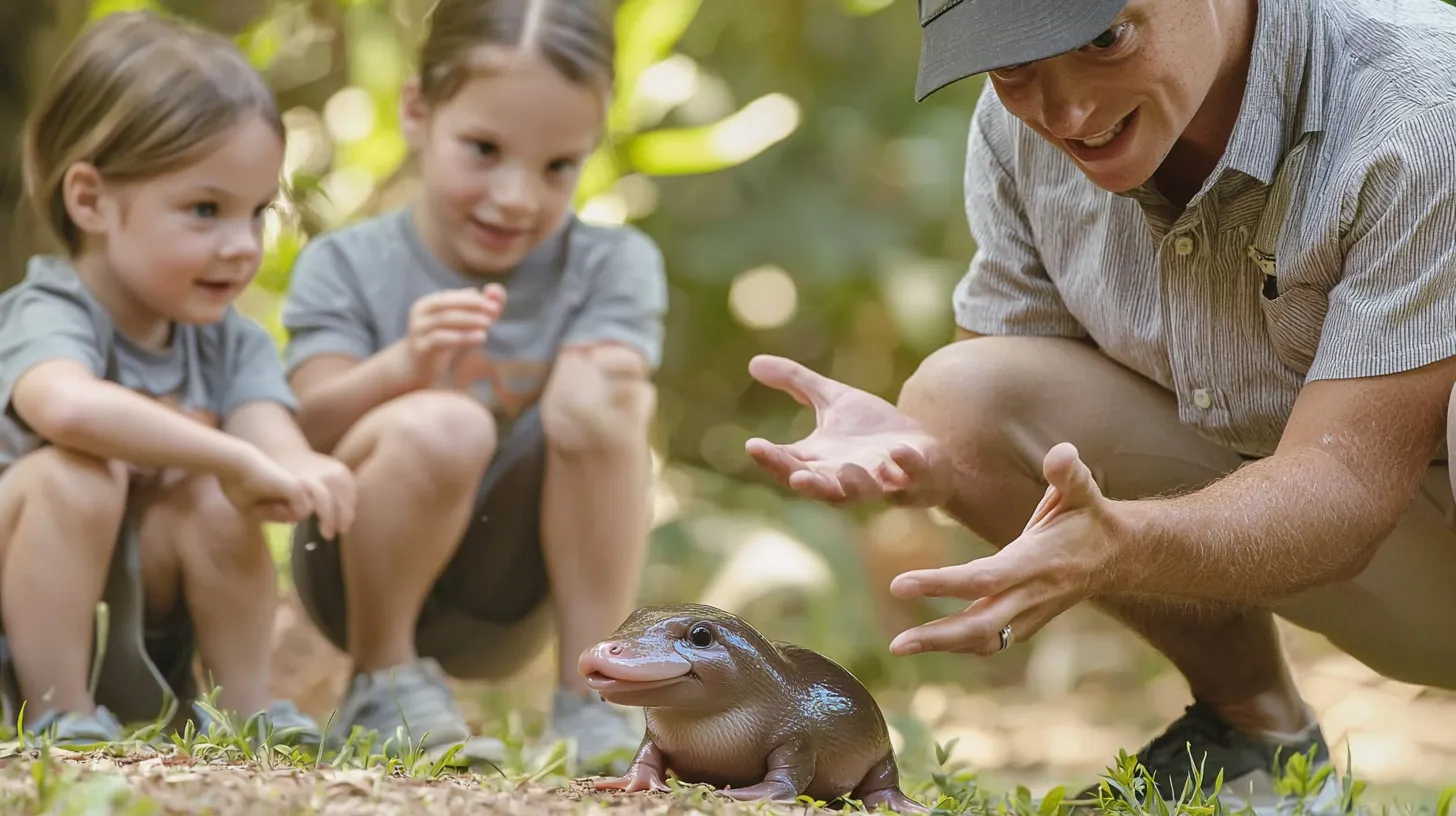 The platypus being released into a safe environment