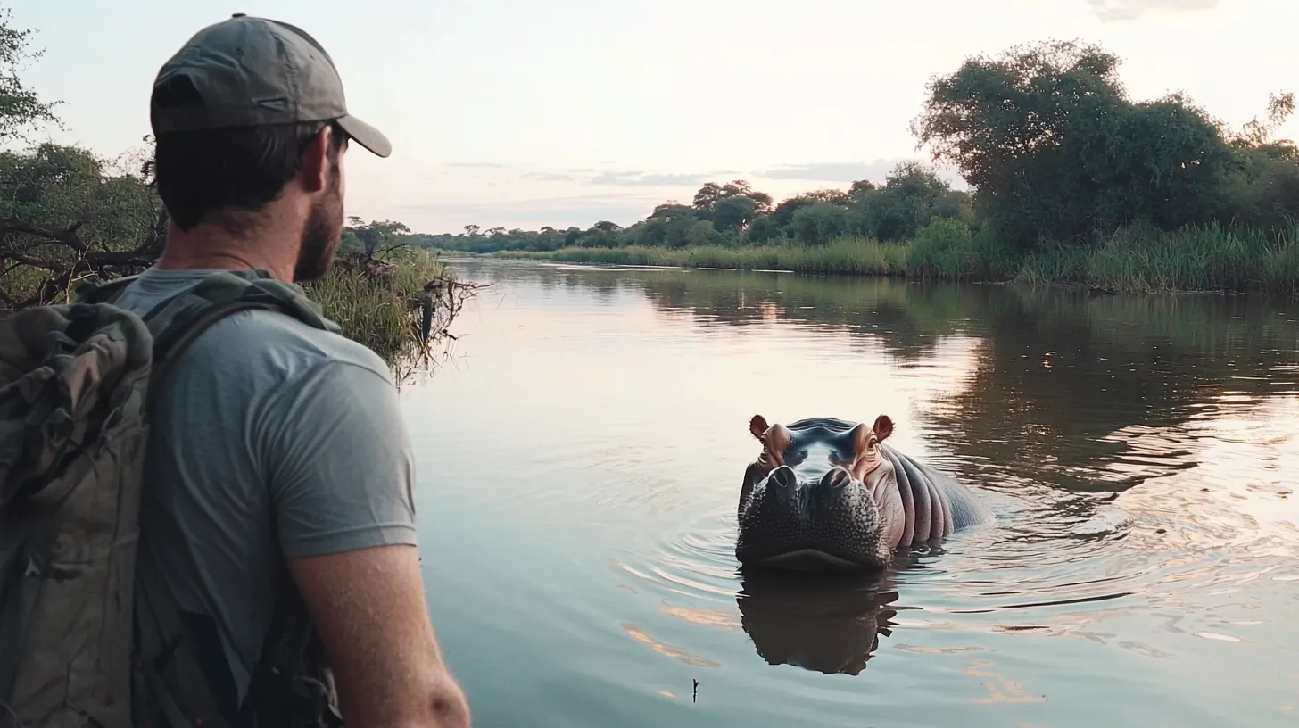 Safari Encounter: Man's Unbelievable Act When a Hippo Approaches Him