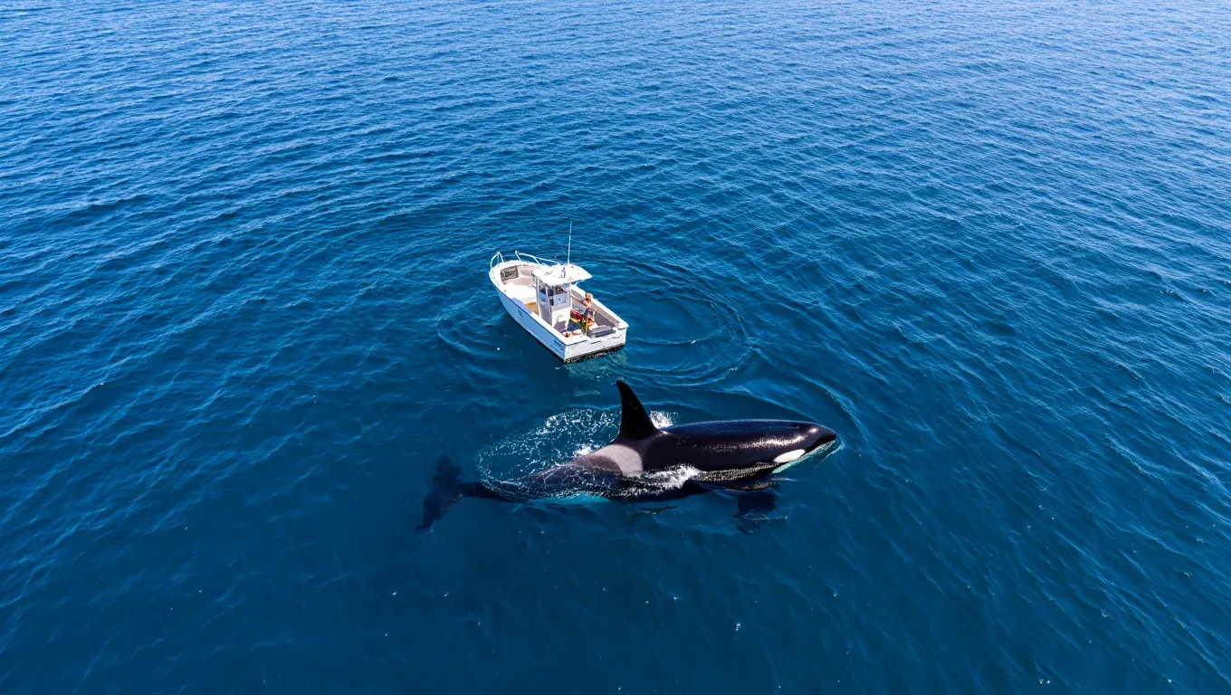 Orca Circles Boat in Open Water – When It Surfaces, Crew Sees What’s On Its Back