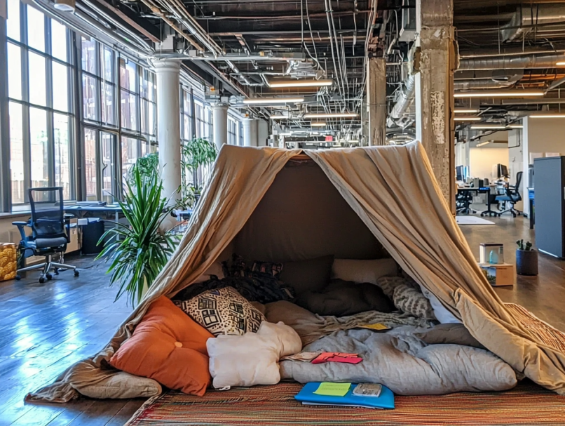 Young Woman Allowed to Live in Office 'Pillow Fort' After Losing Her Home – What Happens Next Is Heartwarming