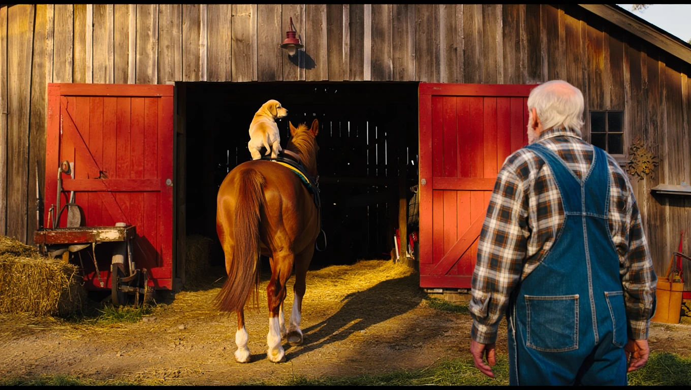 Puppy on horse back