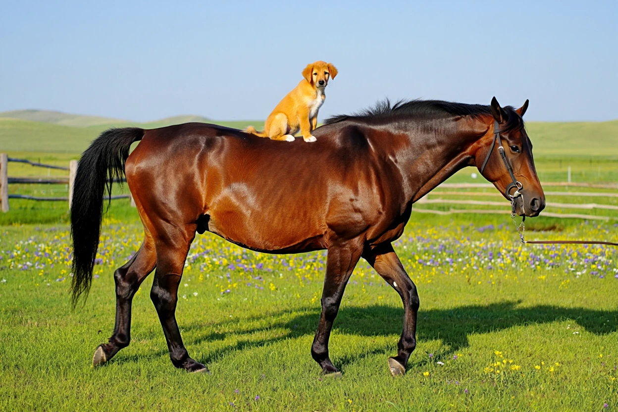Horse and puppy together