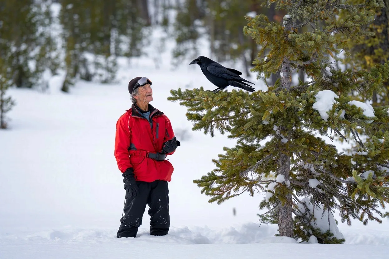 Lost Skier Saved by Raven's Guidance