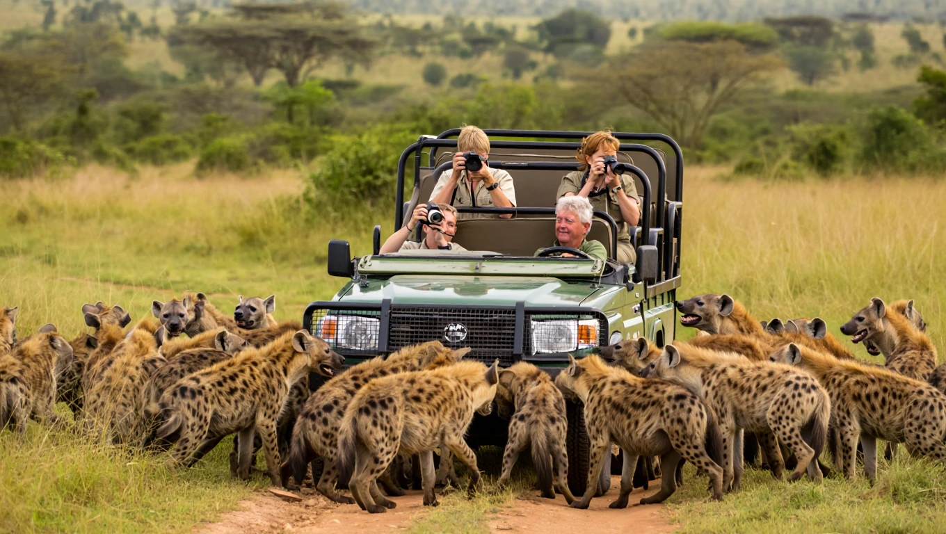 Safari Jeep Trapped by Hyenas – Then the Driver Does Something Incredible