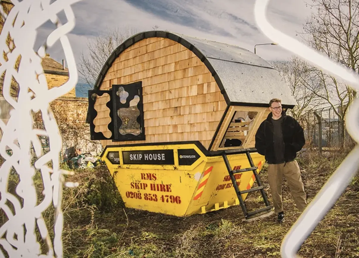 Dumpster turned tiny house exterior