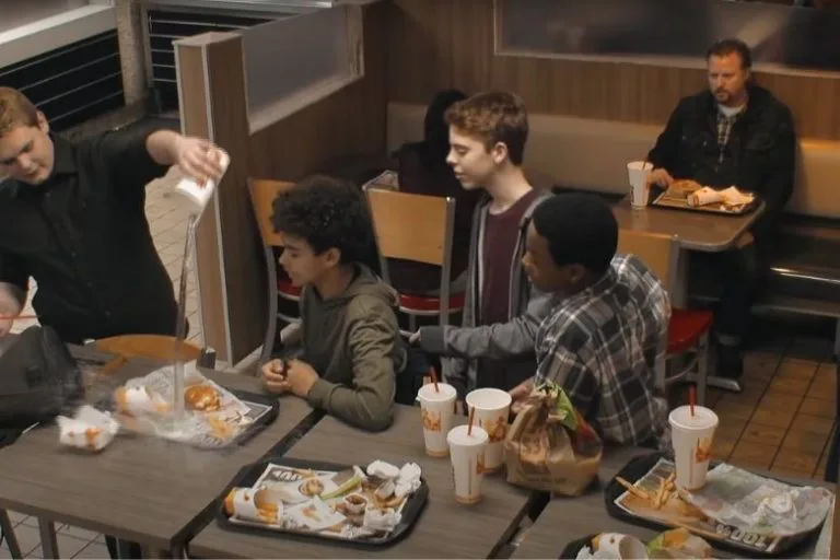 Teens Bullying Boy at Burger King, Don’t Notice Man on Bench